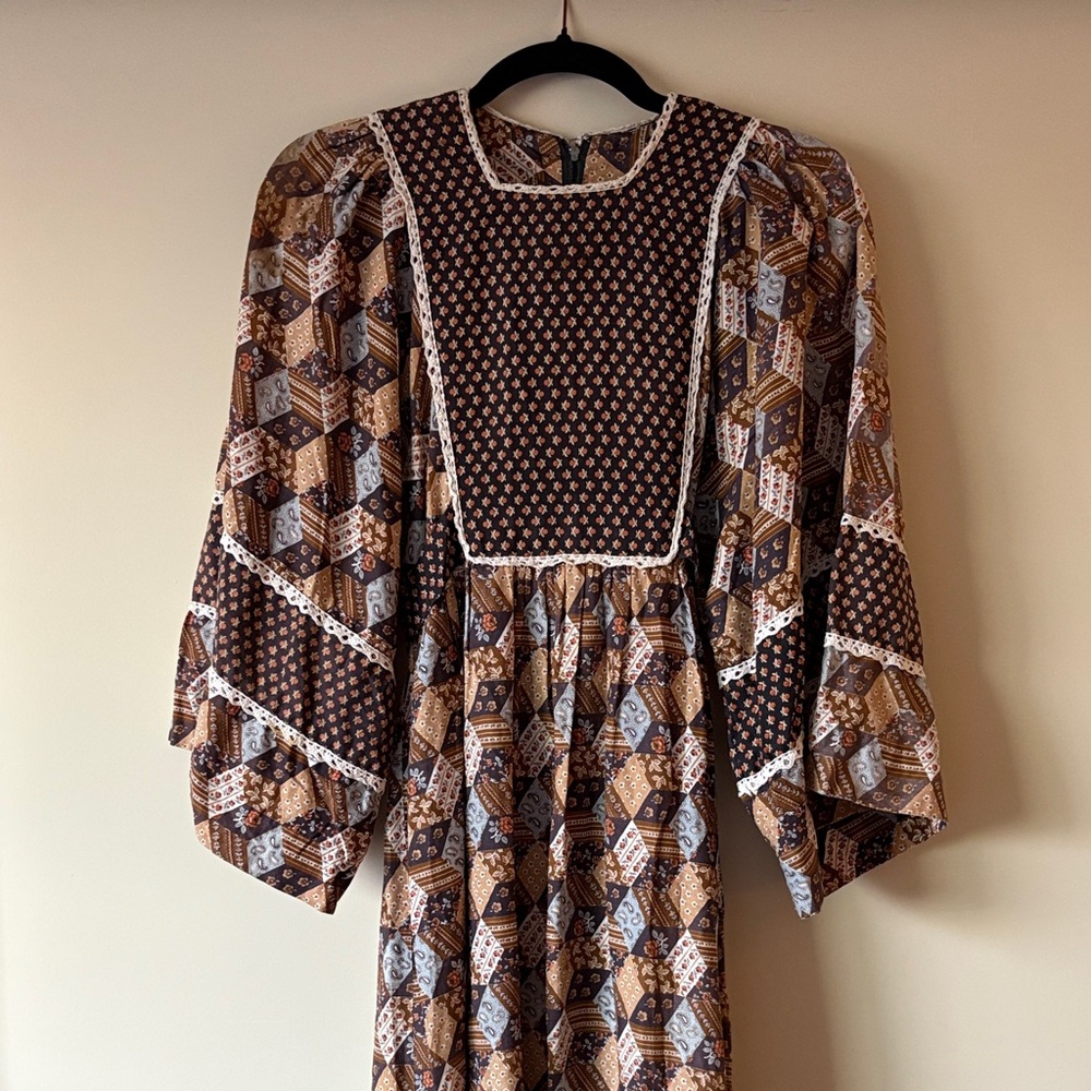 Vintage 70’s Maxi Dress Long Sleeve Dress with large flutter sleeves